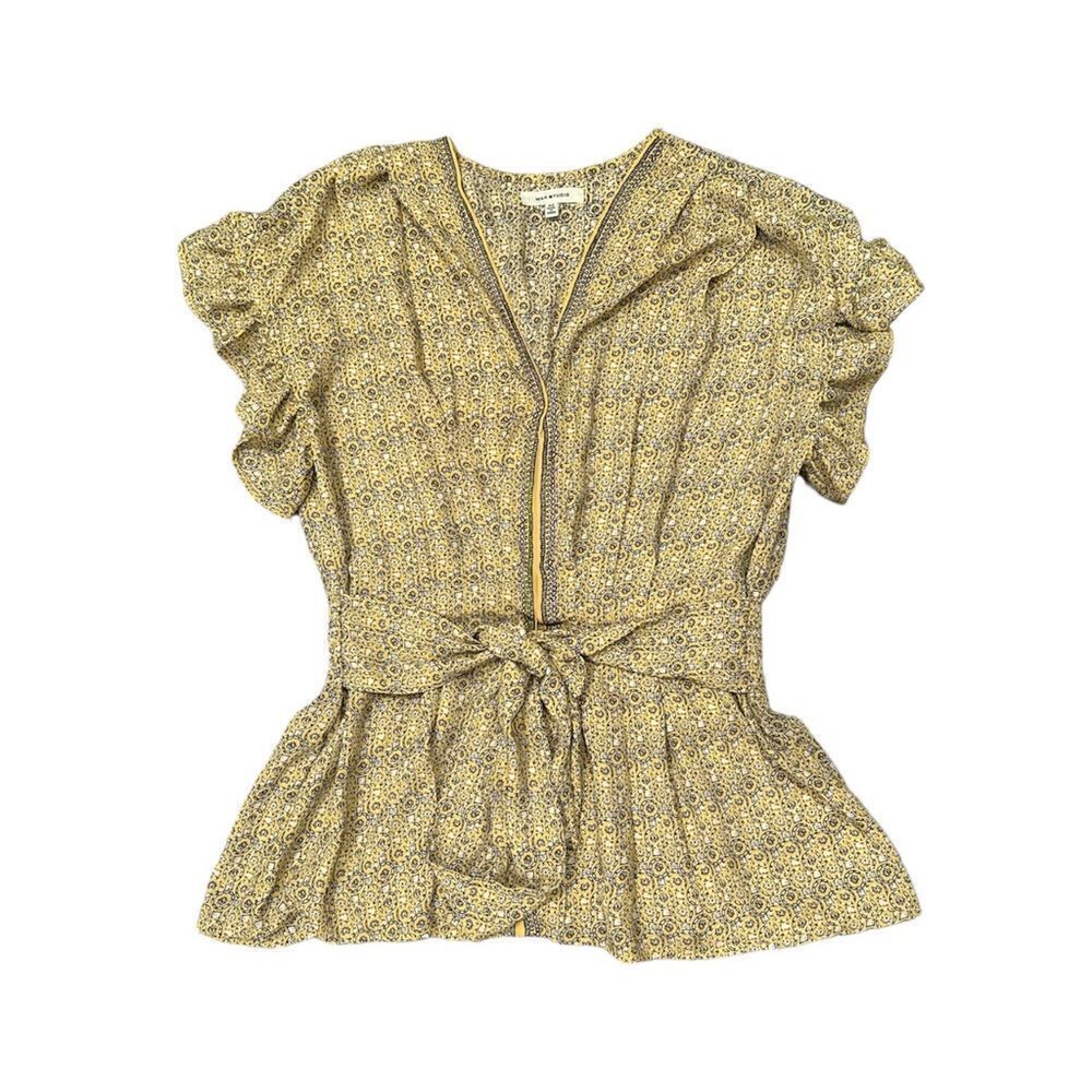 Max Studio Yellow Tie Front Short Sleeve Blouse